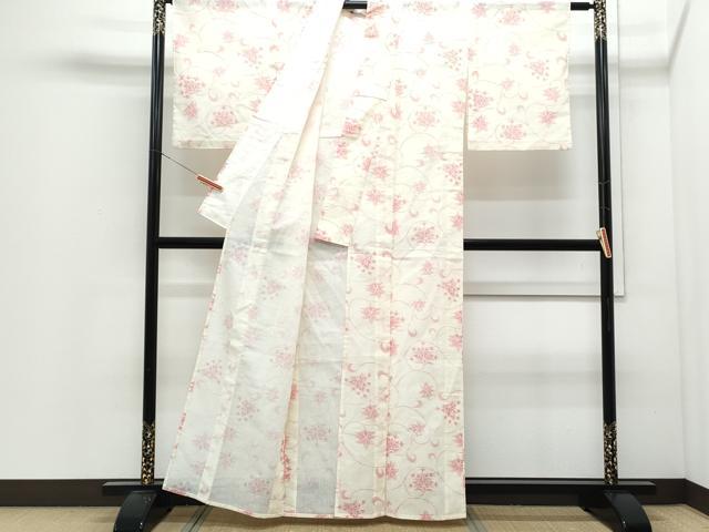平和屋着物*夏物 小紋 紗 花唐草文 CABJ0809th