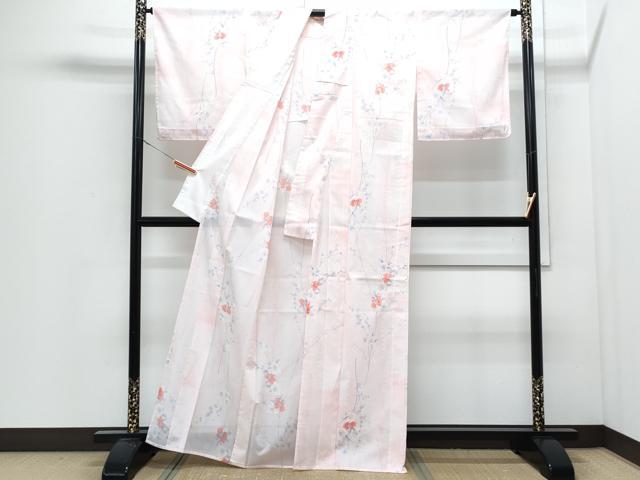 平和屋着物*夏物 小紋 絽 枝花文 洗える着物 CABJ0819th