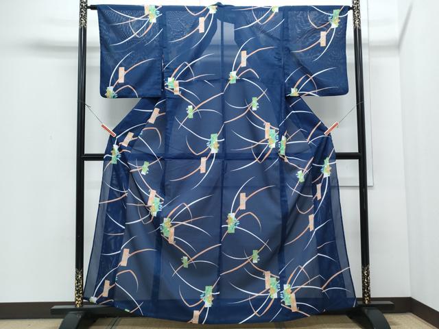 平和屋着物*夏物 小紋 絽 短冊芝草文 洗える着物 CABJ0821th