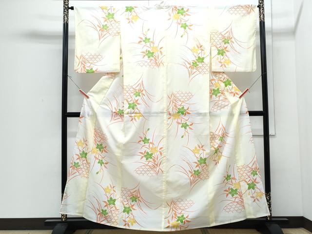 平和屋着物*夏物 小紋 絽 籬草花文 洗える着物 CABJ0822th
