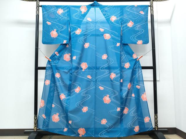平和屋着物*夏物 小紋 絽 流水花文 洗える着物 CABJ0825th