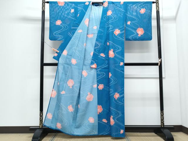 平和屋着物*夏物 小紋 絽 流水花文 洗える着物 CABJ0825th