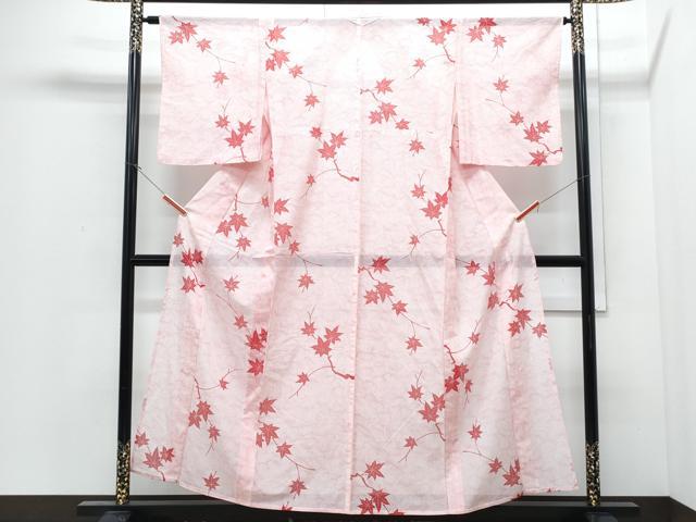 平和屋着物*夏物 小紋 絽 枝楓文 洗える着物 CABJ0826th