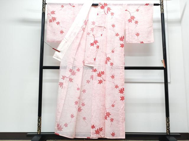 平和屋着物*夏物 小紋 絽 枝楓文 洗える着物 CABJ0826th