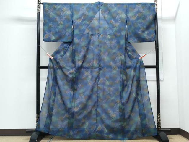 平和屋着物*夏物 小紋 紗 舞蝶文 洗える着物 CABJ0830th