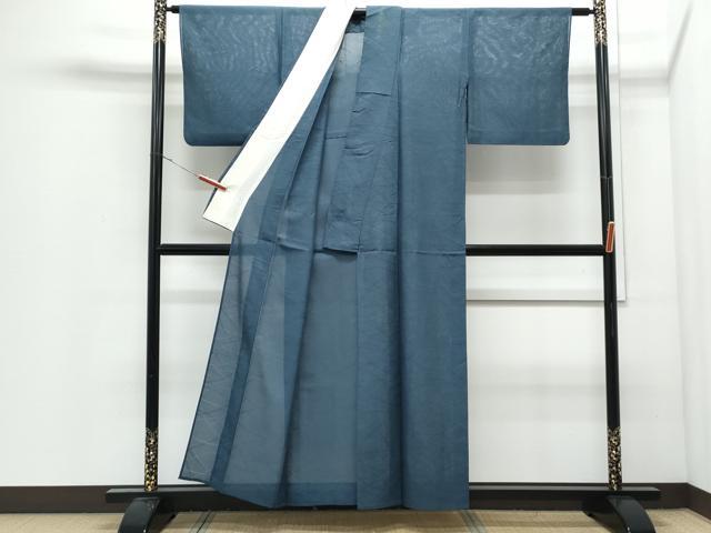 平和屋着物*夏物 色無地 絽 芝草紋紗 藍色 正絹 逸品 CABJ0849th