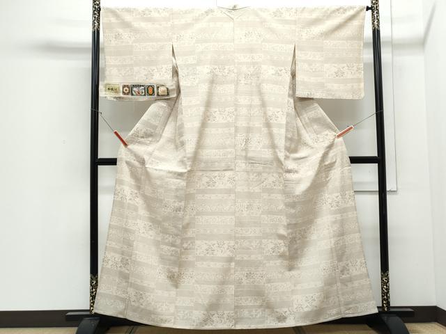 平和屋着物▽本塩沢 単衣 横段花文 証紙付き 正絹 逸品 CABJ0891th