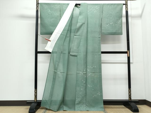 平和屋着物*夏物 訪問着 縦絽 刺繍 草葉文 金銀彩 正絹 逸品 CABJ0892th