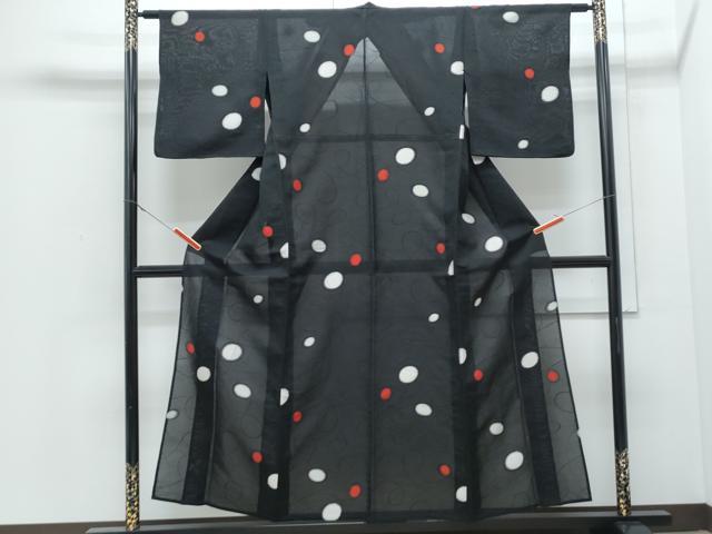 平和屋着物*夏物 小紋 紗 あられ 黒地 正絹 逸品 CABJ0902th
