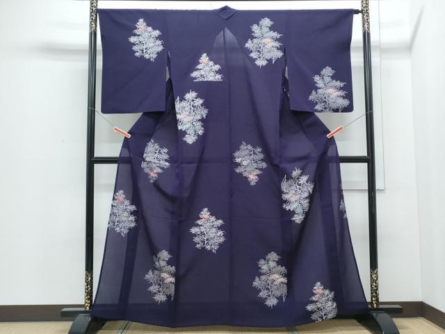 平和屋着物*夏物 小紋 寿光織 樹林文 銀糸 正絹 逸品 CABJ0905th