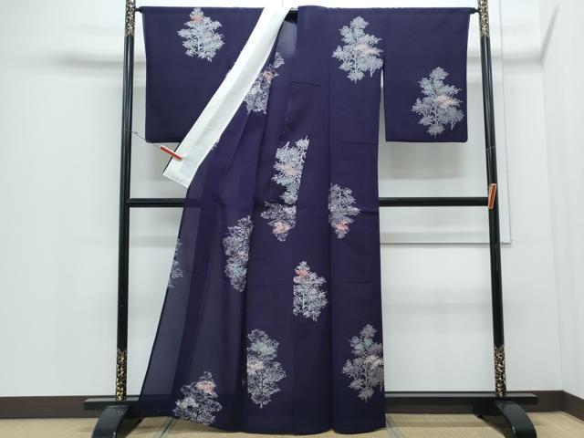平和屋着物*夏物 小紋 寿光織 樹林文 銀糸 正絹 逸品 CABJ0905th