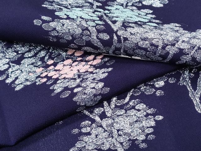 平和屋着物*夏物 小紋 寿光織 樹林文 銀糸 正絹 逸品 CABJ0905th