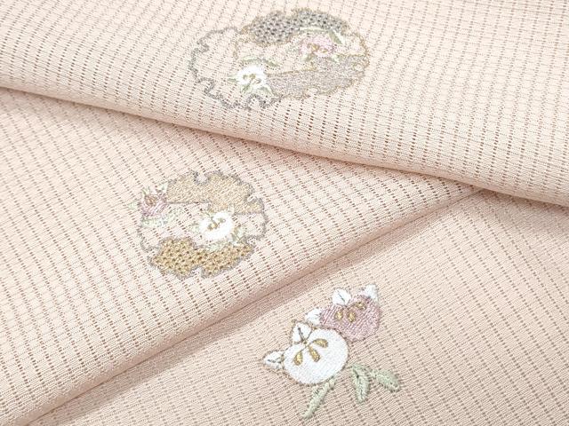 平和屋着物*夏物 小紋 縦絽 総刺繍 雪輪花文 金銀糸 正絹 逸品 CABJ0907th