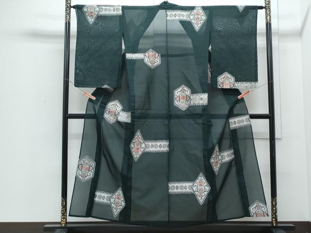 平和屋着物*夏物 小紋 紗 吉祥花文 銀糸 正絹 逸品 CABJ0909th