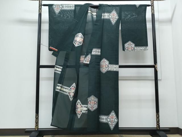 平和屋着物*夏物 小紋 紗 吉祥花文 銀糸 正絹 逸品 CABJ0909th