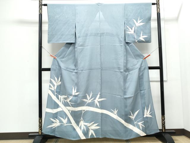 平和屋着物*夏物 訪問着 絽 笹竹文 銀彩 正絹 逸品 CABJ0913th