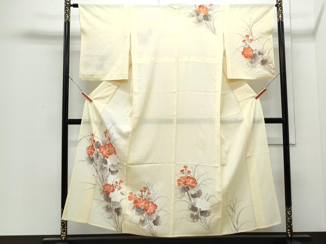 平和屋着物*夏物 訪問着 絽 手描き 草花文 銀彩 正絹 逸品 CABJ0918th