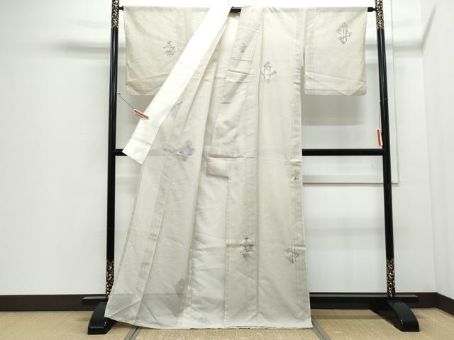 平和屋着物*夏物 小紋 紗紬 手描き 笹竹文 正絹 逸品 CABJ0925th