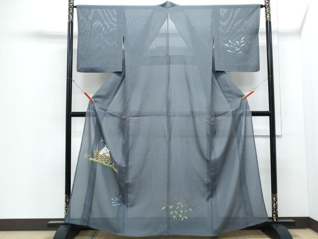 平和屋着物*夏物 訪問着 絽 手描き 猫 カゴ 草花文 正絹 逸品 CABJ0931th