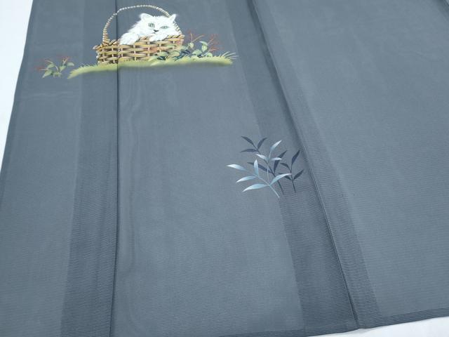 平和屋着物*夏物 訪問着 絽 手描き 猫 カゴ 草花文 正絹 逸品 CABJ0931th