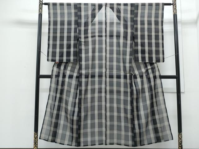 平和屋着物*夏物 お召 紗 格子文 黒地 正絹 逸品 CABJ0953th