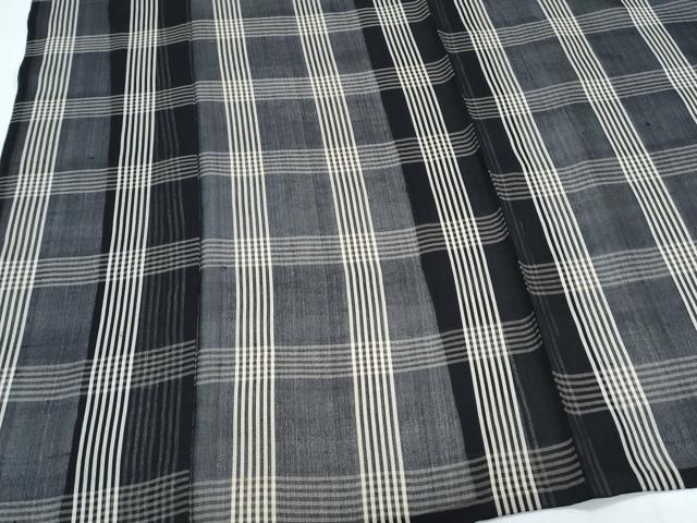 平和屋着物*夏物 お召 紗 格子文 黒地 正絹 逸品 CABJ0953th