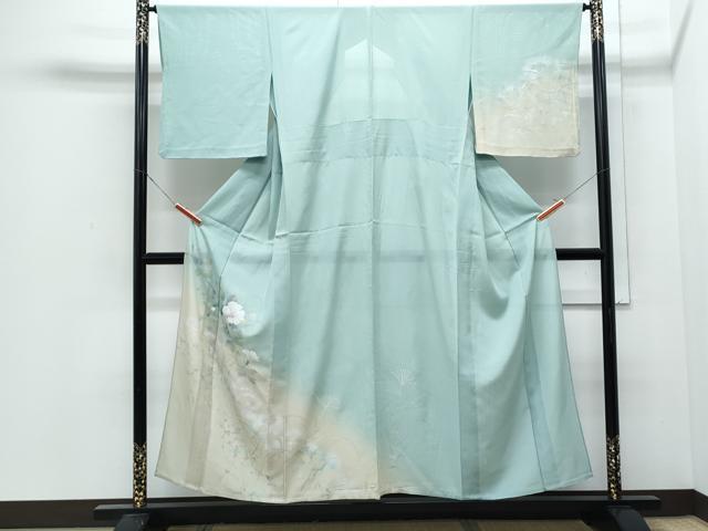 平和屋着物*夏物 訪問着 絽 草花シルエット 暈し染め 金銀彩 正絹 逸品 CABJ0963th