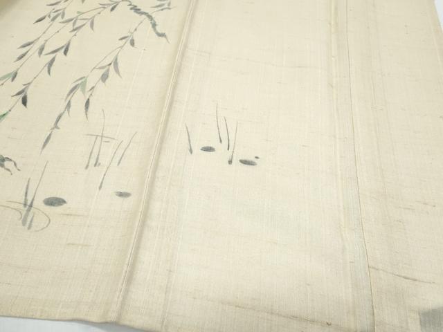 平和屋着物*夏物 訪問着 生紬 紗 手描き 枝垂れ柳動物文 正絹 逸品 CABJ1029th