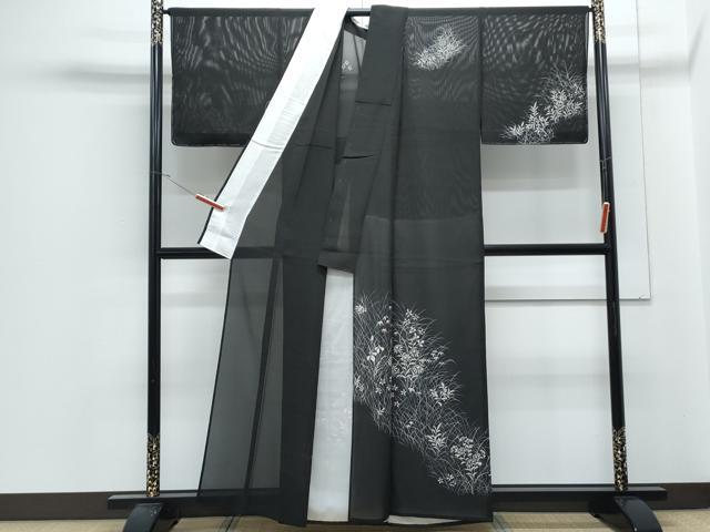 平和屋着物*夏物 訪問着 絽 草花文 黒地 正絹 逸品 CABJ1040th