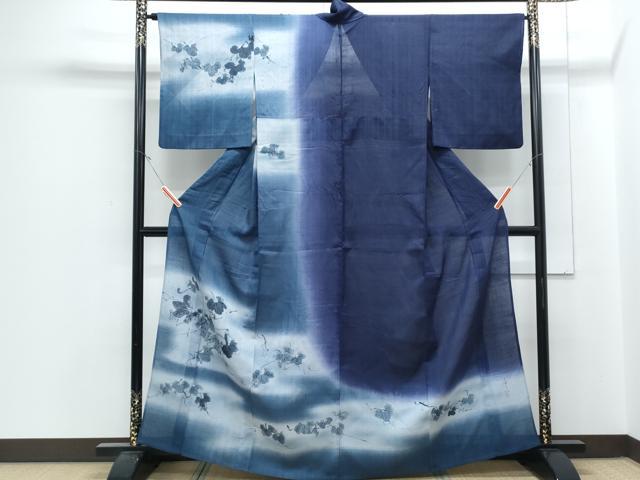 平和屋着物*夏物 訪問着 生紬 紗 作家物 手描き 葡萄蔦の葉文 暈し染め 正絹 逸品 CABJ1043th