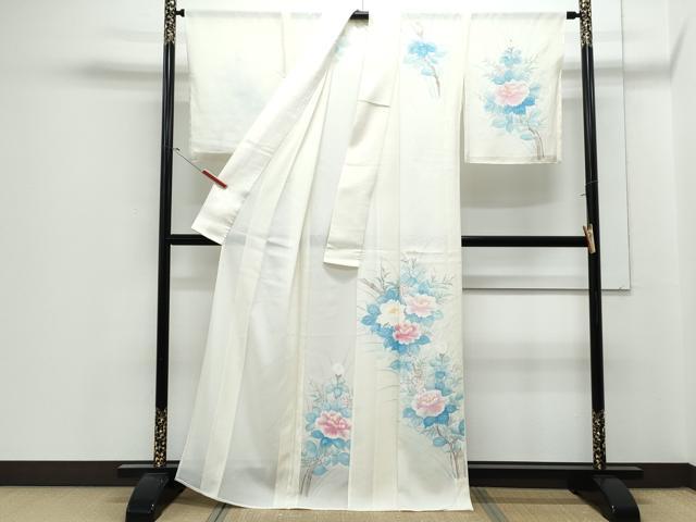 平和屋着物*夏物 訪問着 絽 手描き 草花文 正絹 逸品 CABJ1061th