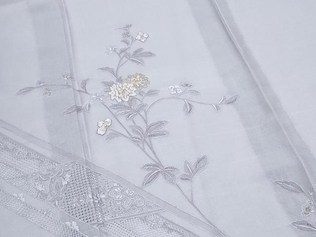 平和屋着物*夏物 中国三大刺繍 スワトウ刺繍 総刺繍 訪問着 紗紬 草花文 金糸 正絹 逸品 CABJ1065th