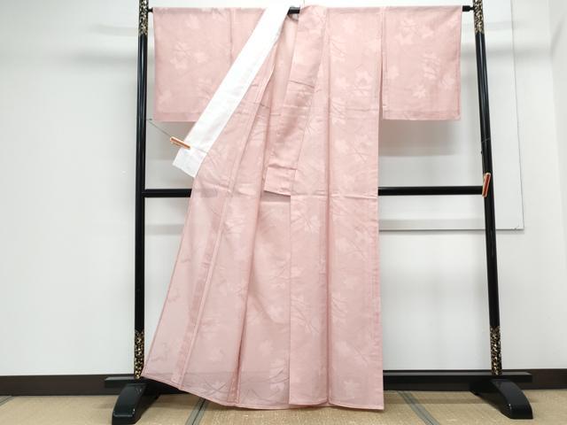 平和屋着物*夏物 色無地 絽 芝草紋紗 紅梅色 正絹 逸品 CABJ1102th