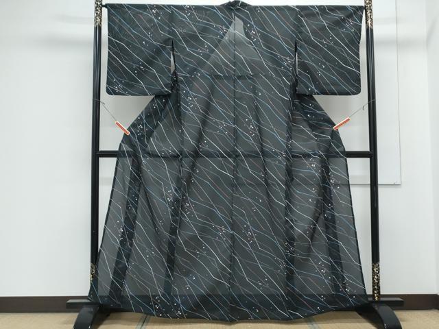 平和屋着物*夏物 小紋 絽 吉祥文 黒地 洗える着物 CABJ1128th