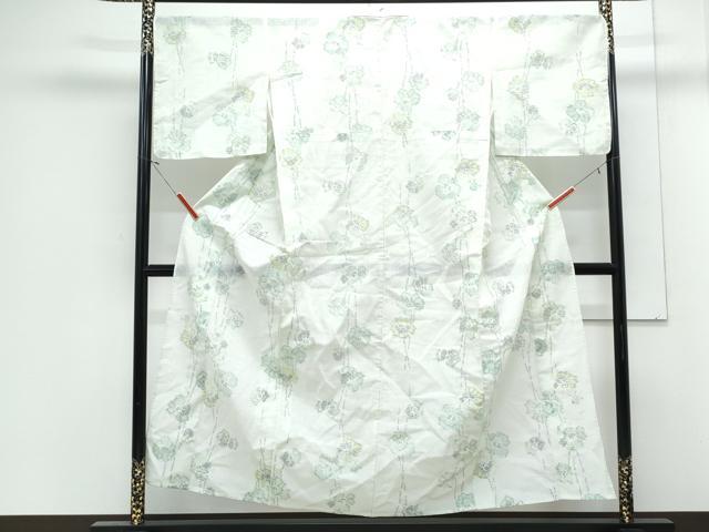 平和屋着物*夏物 小紋 紗 縮織 草花文 CABJ1132th