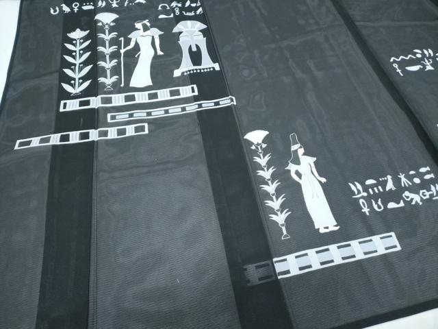 平和屋着物*夏物 訪問着 絽 エジプト壁画文様 黒地 洗える着物 CABJ1136th