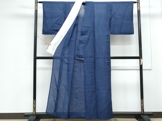 平和屋着物*夏物 本場小千谷ちぢみ 色無地 瑠璃色 麻 逸品 CABJ1138th