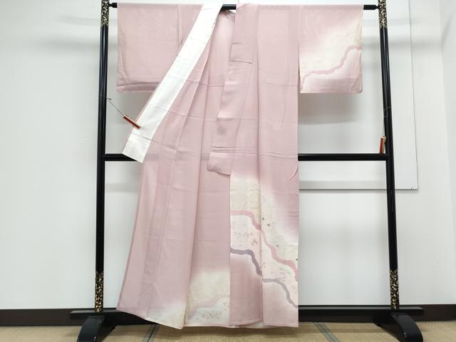 平和屋着物*夏物 訪問着 絽 道長草花文 暈し染め 金銀彩 正絹 逸品 CABJ1167th