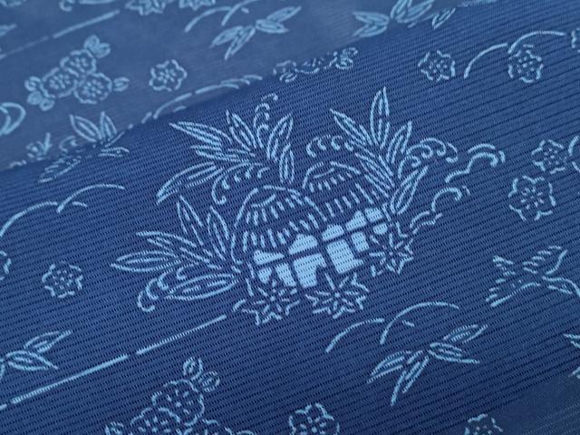 平和屋着物*夏物 小紋 絽 藍 型染め 流水風景花文 正絹 逸品 CABJ1170th