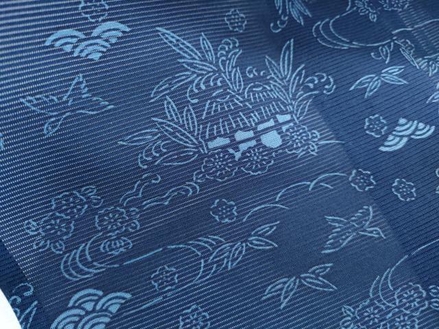平和屋着物*夏物 小紋 絽 藍 型染め 流水風景花文 正絹 逸品 CABJ1170th