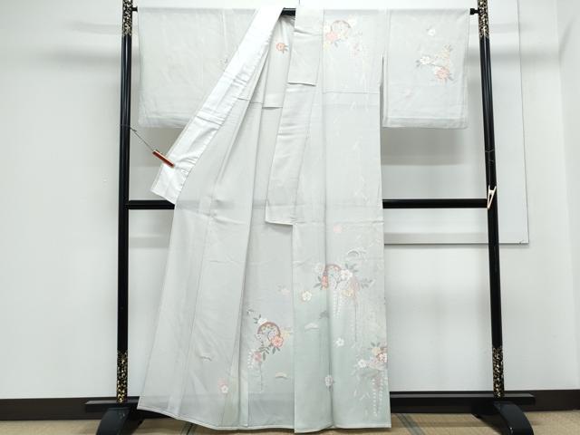 平和屋着物*夏物 訪問着 絽 片輪車花蝶文 暈し染め 銀彩 正絹 逸品 CABJ1198th