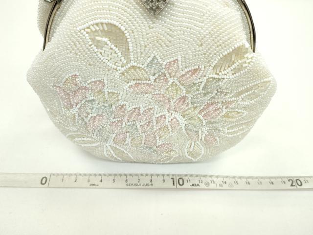 平和屋着物▼和装小物 和装バッグ ビーズバッグまとめて2点 総ビーズ 草花文 白 逸品 CABJ1237ju