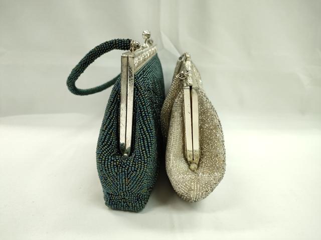 平和屋着物▼和装小物 和装バッグ ビーズバッグまとめて2点 総ビーズ 東京手刺繍 孔雀 流水 逸品 CABJ1245ju