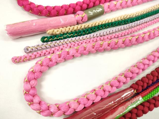 平和屋着物▼和装小物 帯締め3本セット 振袖用 飾り付き 飾り玉 パール ルビー色 赤紫 濃紅 金糸 逸品 未使用 CABJ1251ju