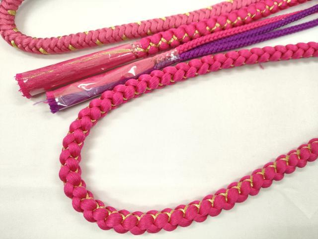 平和屋着物▼和装小物 帯締め3本セット 振袖用 飾り付き 飾り玉 パール 濃紅 ルビー色 オペラ 金糸 逸品 未使用 CABJ1254ju