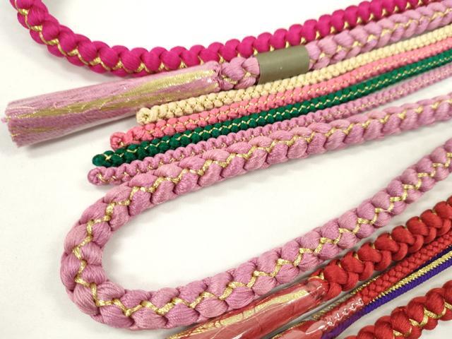 平和屋着物▼和装小物 帯締め3本セット 振袖用 飾り付き 飾り玉 パール 赤紫 緋色 躑躅色 金糸 逸品 未使用 CABJ1256ju