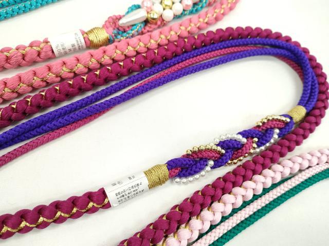 平和屋着物▼和装小物 帯締め3本セット 振袖用 飾り付き パール 花 真朱色 撫子色 クラレット 金糸 逸品 未使用 CABJ1258ju