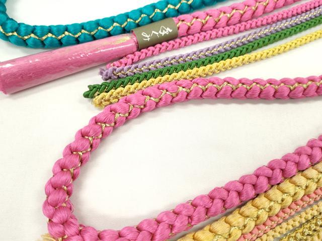 平和屋着物▼和装小物 帯締め3本セット 振袖用 飾り付き 飾り玉 パール 杏色 ターコイズブルー 金糸 未使用あり 逸品CABJ1309ju