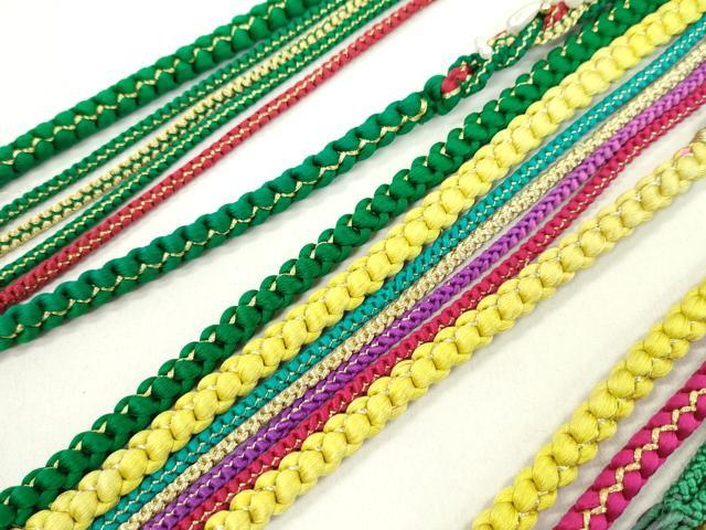 平和屋着物▼和装小物 帯締め3本セット 振袖用 飾り付き パール 花 マゼンタ 緑 金糸雀色 金糸 逸品 CABJ1346ju
