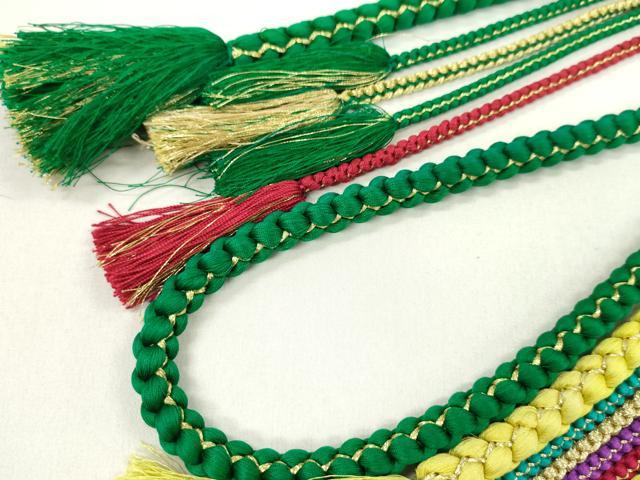 平和屋着物▼和装小物 帯締め3本セット 振袖用 飾り付き パール 花 マゼンタ 緑 金糸雀色 金糸 逸品 CABJ1346ju